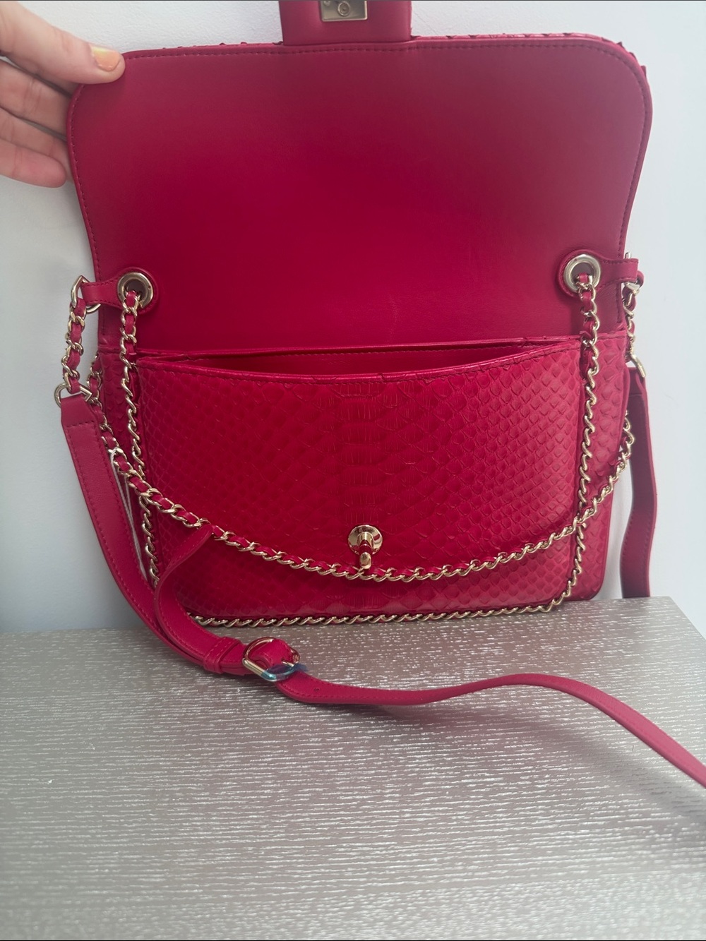 SOLD- CHANEL hot pink Python Flap bag - Picture 5 of 7